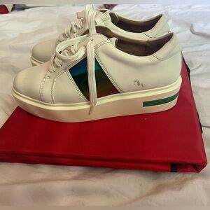 KARIS Linea Paolo White Platform Sneakers with Rainbow Detail
